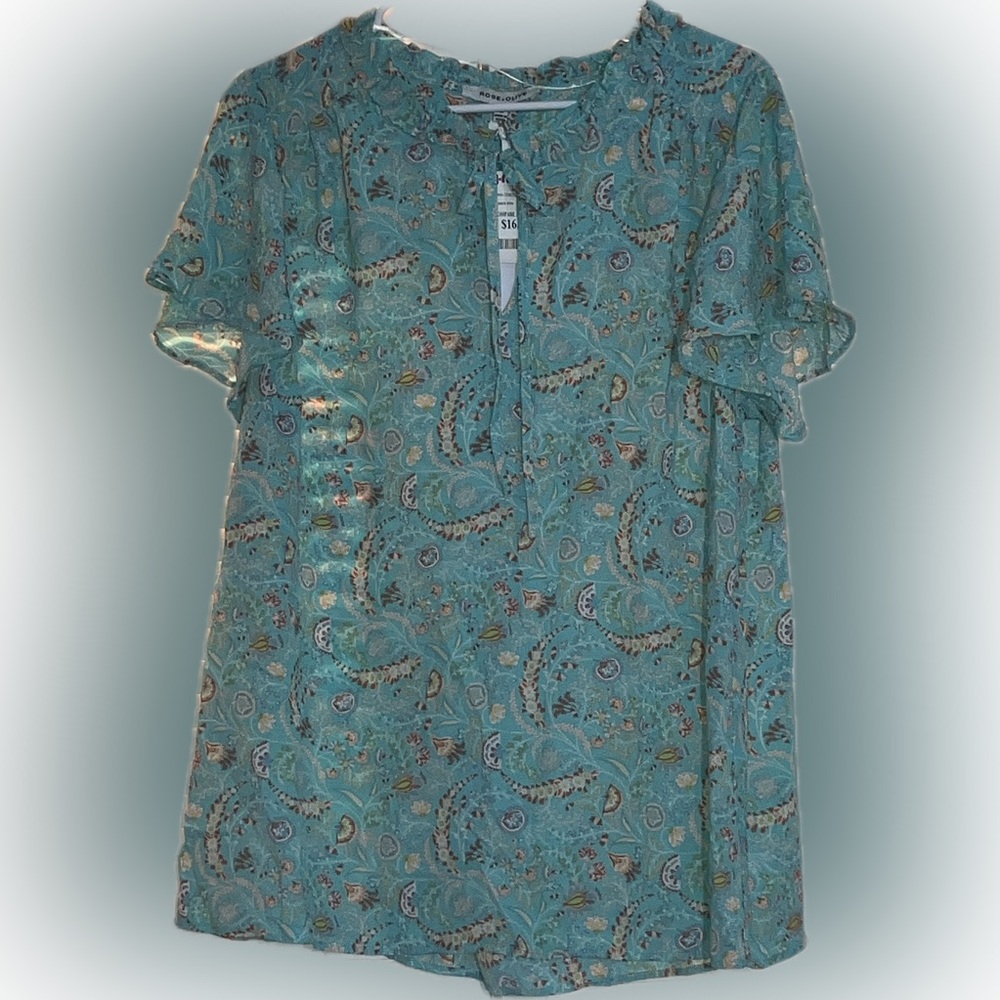 Blue Floral Flutter Sleeve Blouse